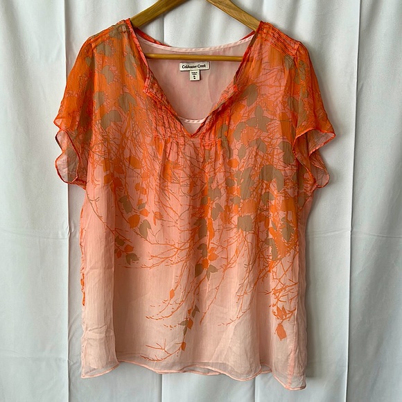 Coldwater Creek Tops - Coldwater Creek Beautiful Wispy Floral Short Sleeve V-neck Top Shirt *Sz XL/16*